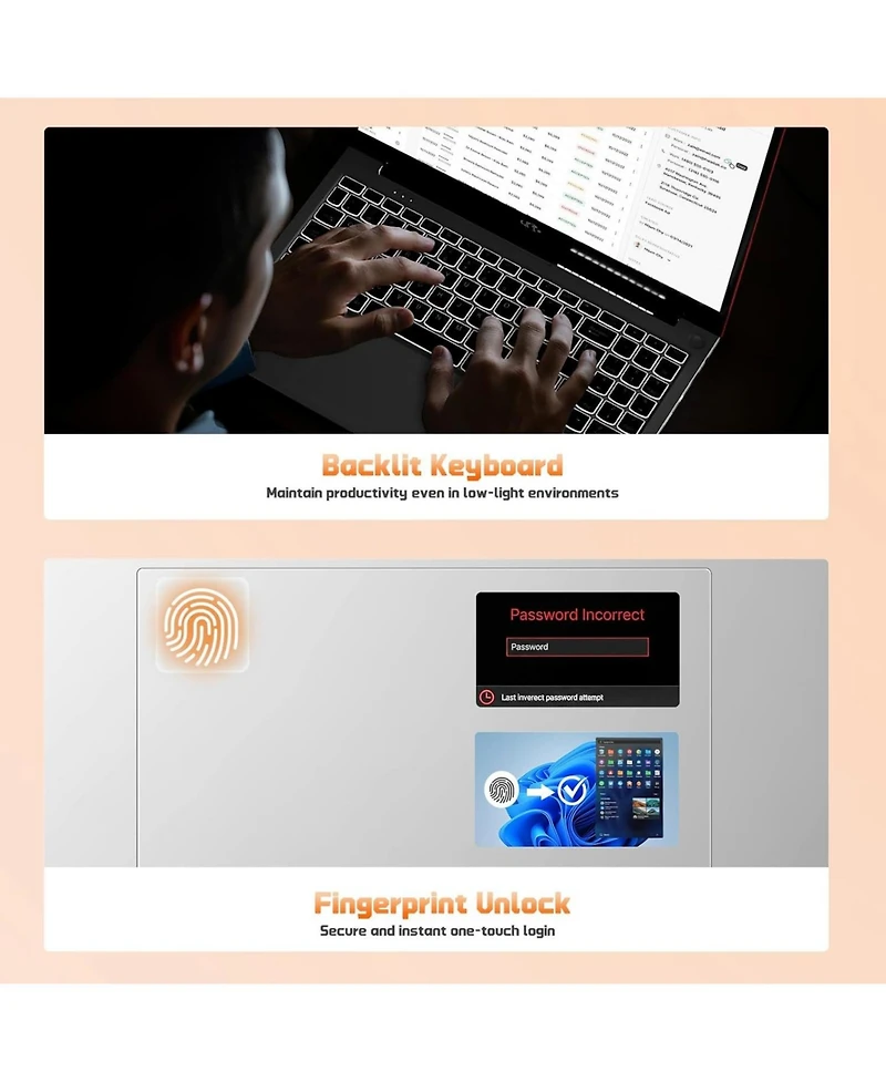 Nimo 15.6" Fhd Ips Student Laptop 16GB Ram 512GB Ssd, 4 Cores 13th Gen Intel N150 3.6GHz Fingerprint Wi-Fi 6