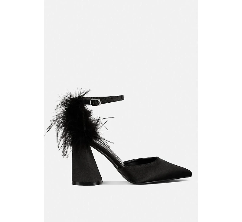 Palmetta Fur Detail Block Heel Sandals
