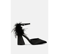 Palmetta Fur Detail Block Heel Sandals