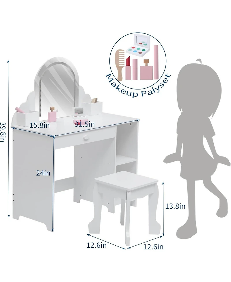 gaomon 2-in-1 Kids Lighted Vanity Set, Makeup Table with Stool & Bonus Palette Kit