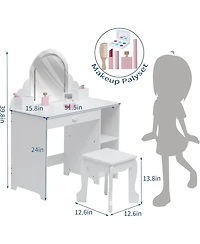 gaomon 2-in-1 Kids Lighted Vanity Set, Makeup Table with Stool & Bonus Palette Kit