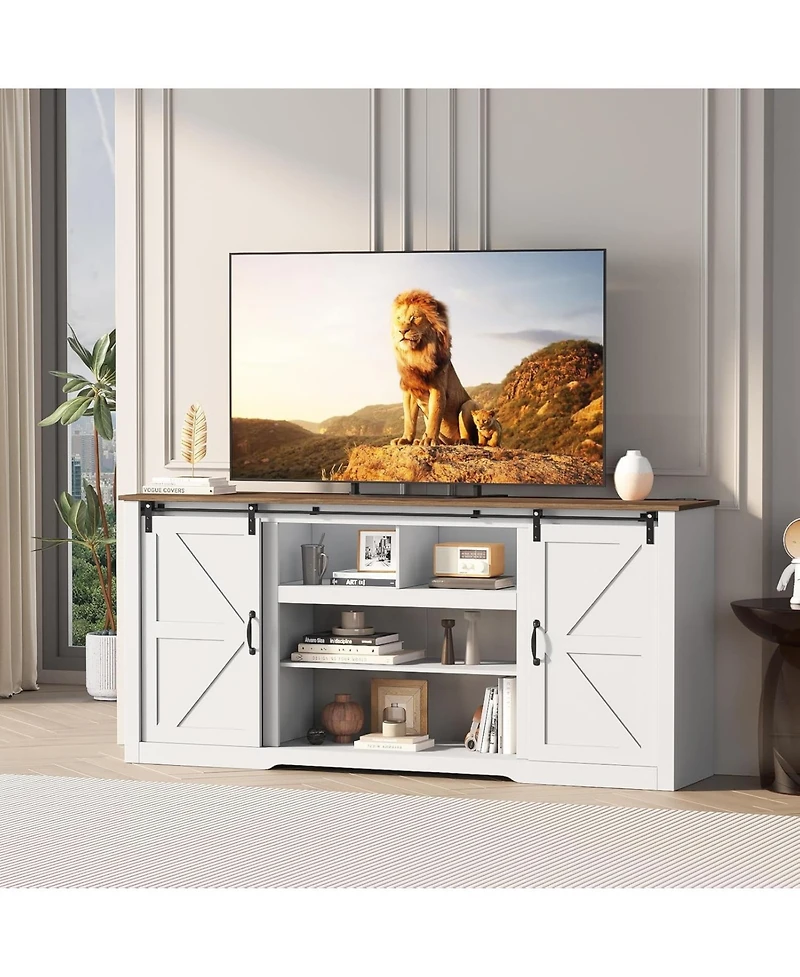 gaomon Farmhouse Tv Stand for Televisions Up to 80 in, Sliding Barn Doors and Storage Cabinets for Living Room