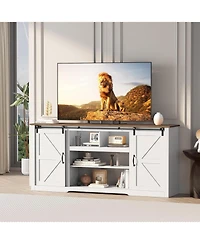 gaomon Farmhouse Tv Stand for Televisions Up to 80 in, Sliding Barn Doors and Storage Cabinets for Living Room
