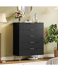 gaomon Fluted Dresser for Bedroom with 5 Drawers,32'' Wide Modern Chest of Wooden Drawers Metal Handle,Wide Clothes Storage Organizer