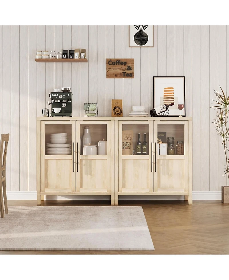 gaomon Sideboard Buffet Cabinet with 2 Glass Doors, 29 in Buffet Table Coffee Bar Wine Bar Display Cabinet for Kitchen Dining Room.