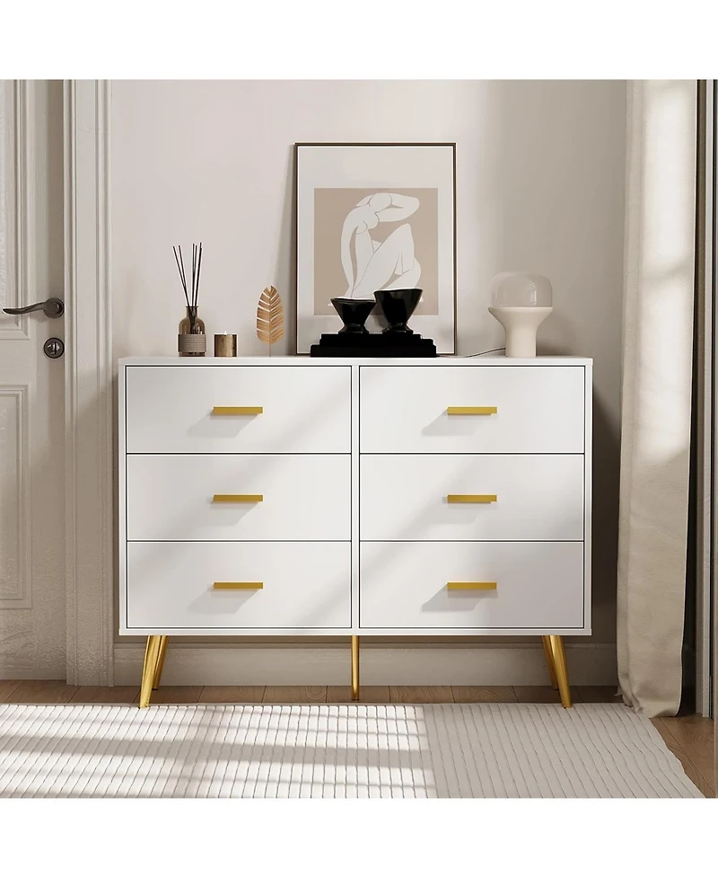 gaomon Console Table with 6-Drawer,Tall Dresser for Bedroom, Storage Dresser Organizer Units for Closet Living Room Hallway