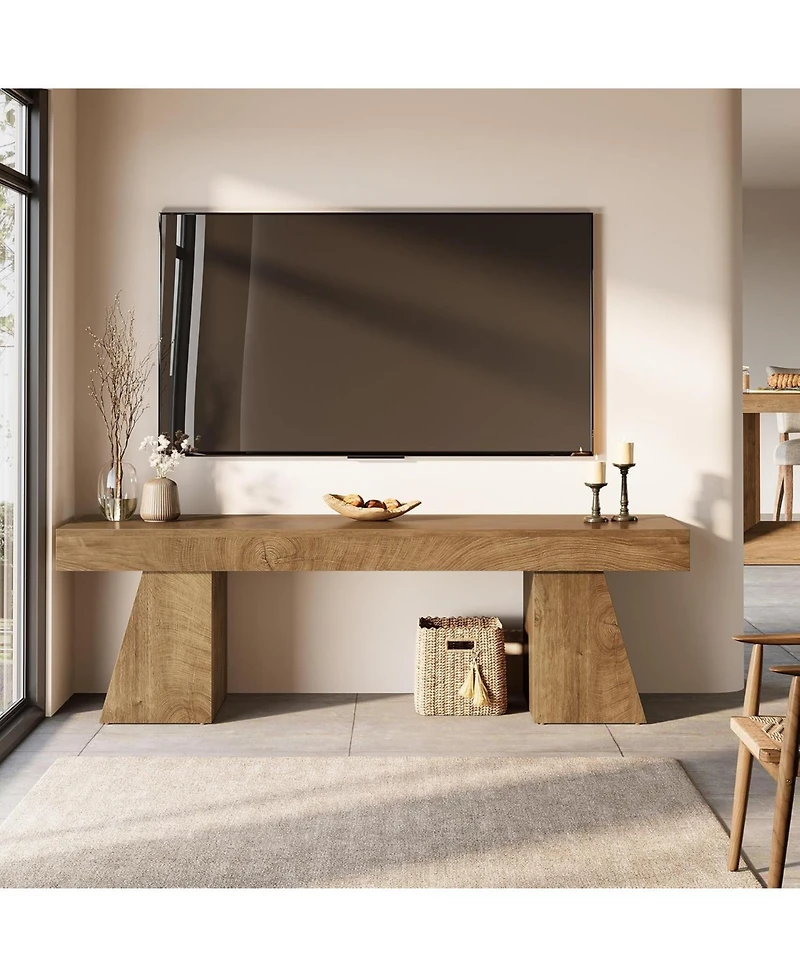 Tribesigns 63" Tv Stand for 55/60/65/75-Inch TVs, Farmhouse Entertainment Center with Double Geometric Pedestal, Media Console Television Stands