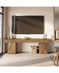 Tribesigns 63" Tv Stand for 55/60/65/75-Inch TVs, Farmhouse Entertainment Center with Double Geometric Pedestal, Media Console Television Stands