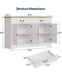 Gaomon 57" Farmhouse Buffet Cabinet with Storage, Sideboard with 4 Doors & 2 Drawers, White