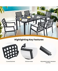 Flynama 2-Piece Modern Classic Cast Aluminum Outdoor Patio Dining Chairs Textured Ember Black Lattice Backrest Sunbrella Cushion Weather Resistant