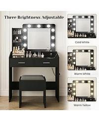 Gaomon Black Modern Lighted Mirror Vanity, Chic Makeup Dressing Table for Bedroom Decor