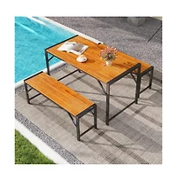 Mondawe 3 Pieces Patio Dining Set with Acacia Wood Dining Table and 2 Benches