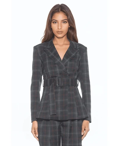 Alexia Admor Women's Janna Plaid Long Sleeve Longline Blazer
