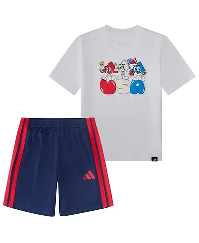 adidas Baby Boys' Graphic T-Shirt and 3-Stripes Shorts, 2-Piece Set