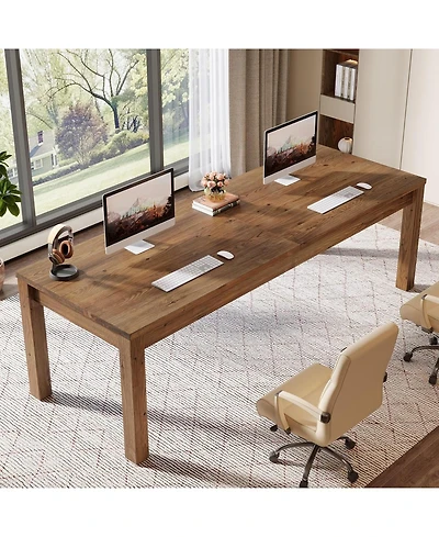 Tribesigns Solid Wood Extra Long Desk 2-Person Desk, 78.7 Inches Double Computer Table, Farmhouse Work Writing Study Workstation