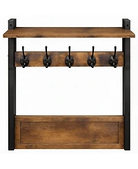 Yigii Rustic Brown & Black Iron Wall Hooks Shelf, 5 Hooks, Sturdy Storage, Easy Assembly