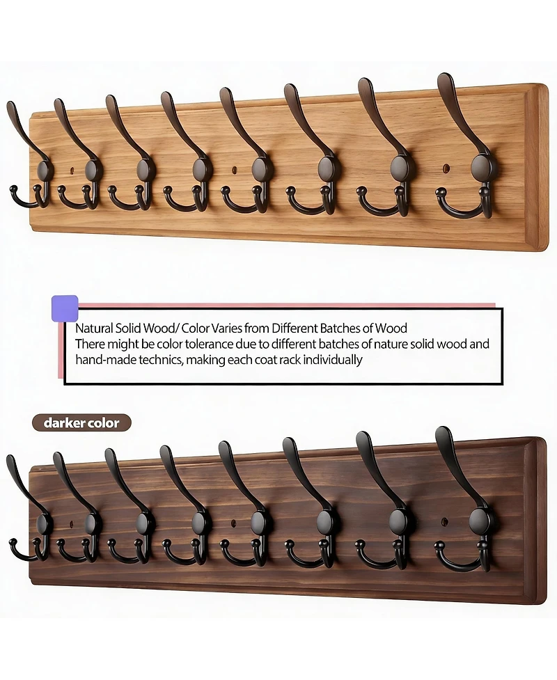 Yigii Wooden Wall Coat Rack with 8 Hooks for Coats, Jackets, Hats