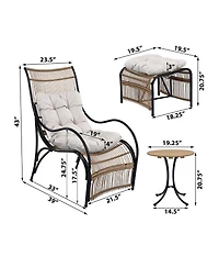 Flynama 3 Piece Black Natural Beige Wicker Outdoor Patio Furniture Set with Lounge Chair Side Table Ottoman and Cushions for Garden Deck Porch