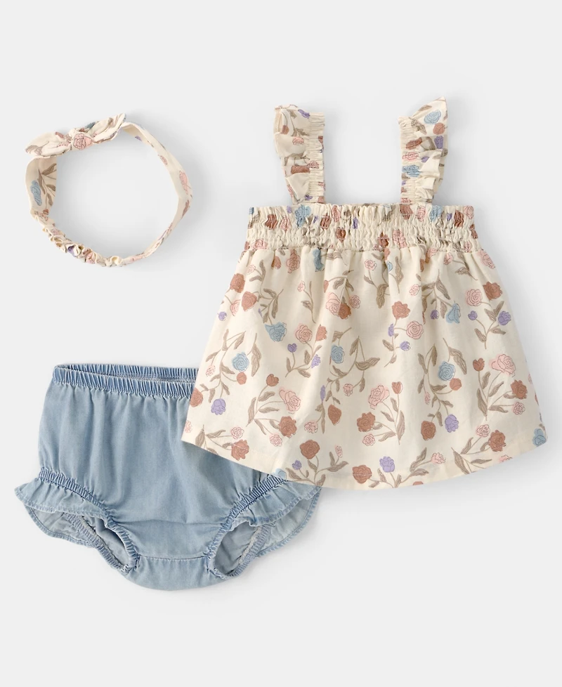 Carter's Baby Girls' Floral Top, Diaper and Headband, 3-Piece Set