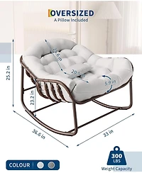 gaomon Outdoor Papasan Rocking Chair, Oversized Wicker Lounge Chair with Cushion and Metal Frame, Patio Rattan Egg Rocker for Balcony