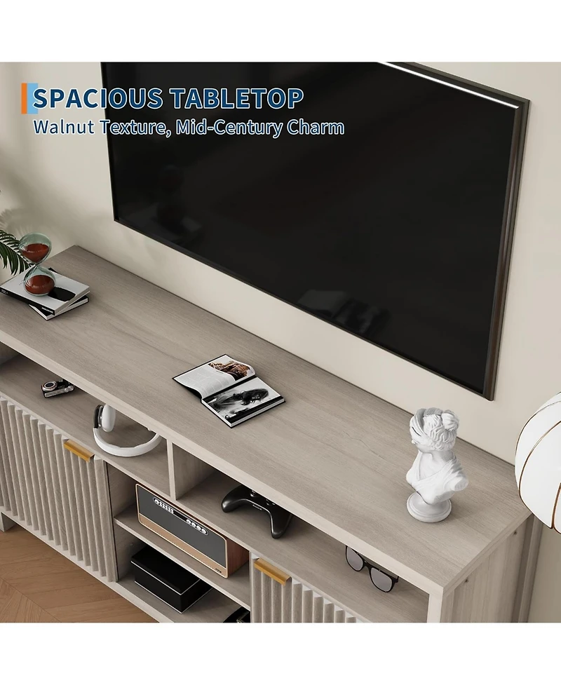 gaomon Fluted Tv Stand for 65 Tv, Mid Century Modern Entertainment Enter with Storage, Living Room/Bedroom