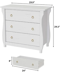 gaomon 3 Drawer Dresser, Modern Dresser for Bedroom, White Chest of Drawer with Black Metal Ring Pull Handles, Wooden Storage Cabinet for Living Room