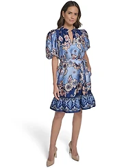 Vince Camuto Petite Bubble-Sleeve V-Neck Short Dress