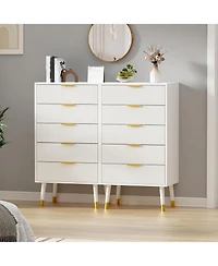 Gaomon 5-Drawer Modern Wooden Dresser for Bedroom, Chest of Drawers with Storage Cabinet Organizer Unit and Fluted Design