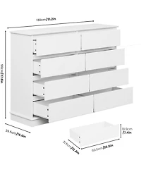 8 Drawer Storage Chest, Large Double Dresser with Deep Drawers and Wide Top, Horizontal Wooden Organizer for Living Room, Hallway, Entryway, Office,