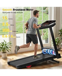 Redliro Foldable Treadmill with Auto Incline, 2.5HP Walking Treadmill for Home, 15% Incline Treadmill with Handles, 300 lbs Capacity