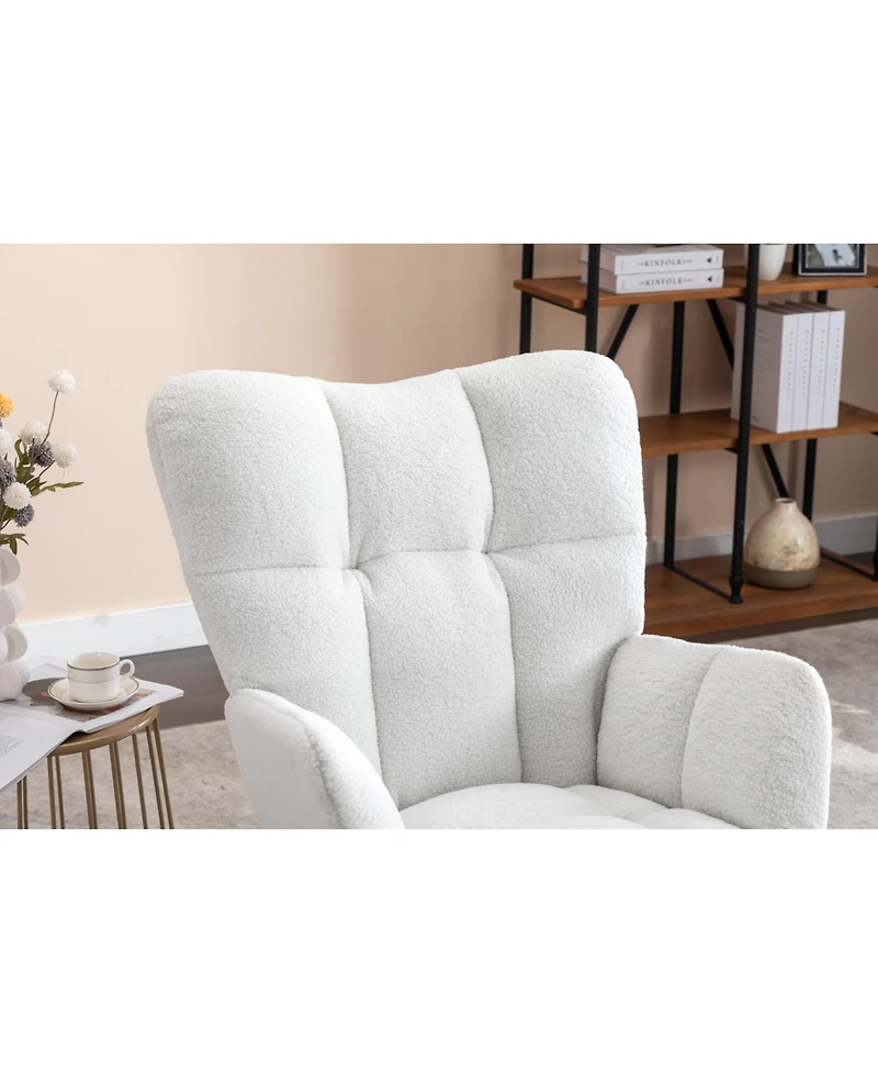 Flynama Ivory Teddy Fabric Nursery Rocking Glider Chair with Wooden Frame Metal Base Rocking Legs 250 Lbs Capacity for Living Room Bedroom