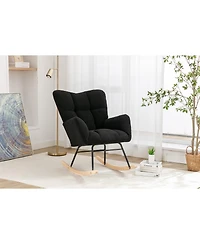 Flynama Black Teddy Fabric Nursery Rocking Glider Chair with Wooden Frame Metal Base Rocking Legs 250 Lbs Capacity for Living Room Bedroom Indoor
