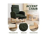 Flynama Modern Accent Upholstered Nursery Glider Rocking Chair with Solid Wood Legs Side Pocket High Backrest 300LBS Capacity for Living Room
