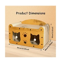 Aostirmotor Multi-Functional Wooden Cat Bed with Scratching Pad & Interactive Toys