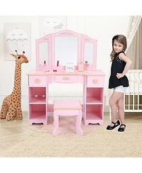 Gaomon Pink Kids Princess Luxury Vanity Set, Perfect Gift Dressing Table with Coordinating Stool