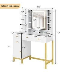 Gaomon White Led Lighted Makeup Desk, Dressing Table with Built-in Power Outlet
