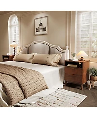 gaomon Set of 2 Walnut Fluted Wood Nightstands, 2-Drawer Bedside Table with Usb Charging Station & Outlets