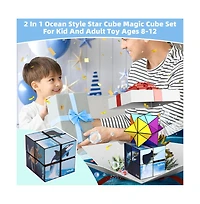 Bruce & Shark 2-in-1 Ocean Split Magic Cube, Transformable Fidget Toy, Morphs into Star & More