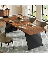 Tribesigns 79" Long Dining Table for 6, Modern Narrow Rectangular Kitchen Table with Walnut Wooden Top & Black Metal Base