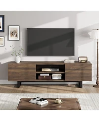 Industrial Tv Stand for 65+ inch TVs, Modern Entertainment Center with 2 Drawers, Wooden Media Cabinet, Black