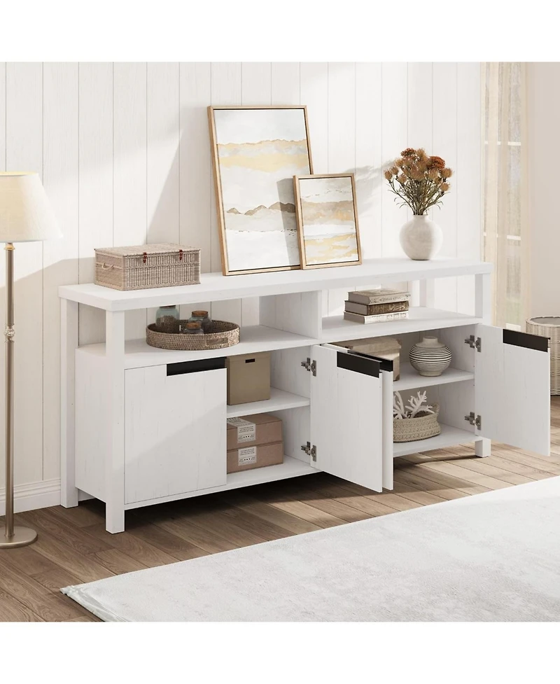 gaomon Farmhouse Tv Stand for Up to 65 Inches, Long Entertainment Center with 4 Door & Open Shelf