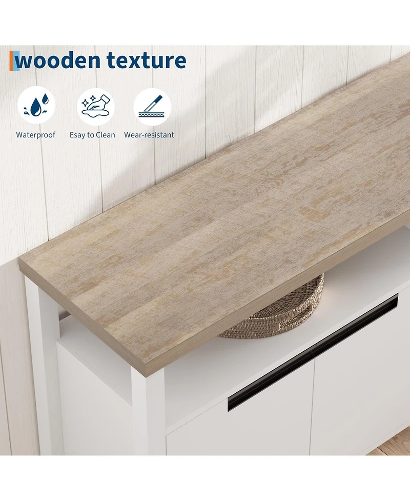 gaomon Farmhouse Tv Stand for Up to 65 Inches, Long Entertainment Center with 4 Door & Open Shelf