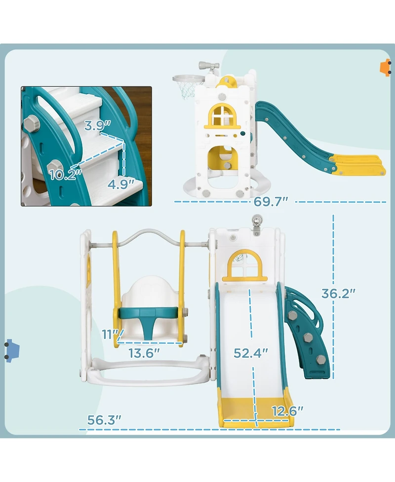 Hongge 6 in 1 Indoor Toddler Slide and Swing Playset