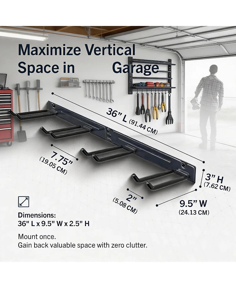 Yigii Wall-Mounted Garden Tool Rack - 4 Hooks, Heavy-Duty Steel, 250lb Capacity