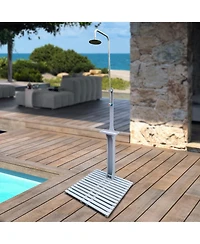 flynama Wooden Outdoor Garden Pool Shower with Chassis Board Weather Resistant Fir Wood Shower for Patio Terrace Backyard Camping
