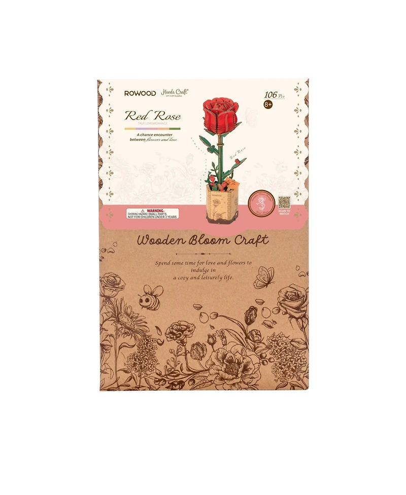 Flash Popup Diy 3D Wood Puzzle Red Rose 106pcs