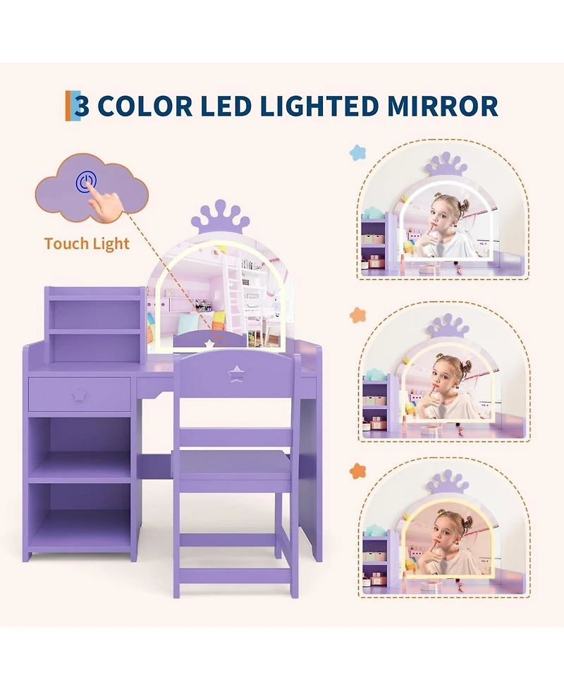 Gaomon 2-in-1 Princess Vanity Set with Makeup Desk & Chair Combo – Perfect Gift for Girls