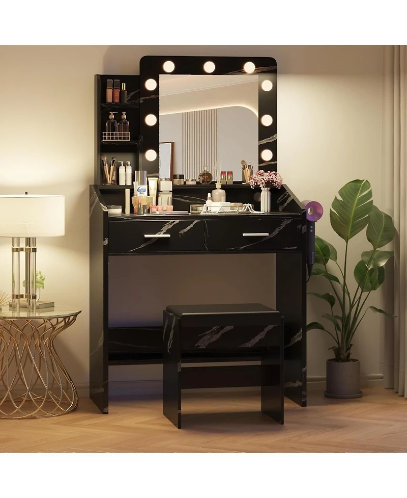 Gaomon Lighted Mirror Dressing Table, Sophisticated Makeup Vanity Desk for Bedrooms
