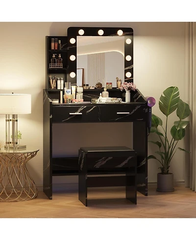 Gaomon Lighted Mirror Dressing Table, Sophisticated Makeup Vanity Desk for Bedrooms