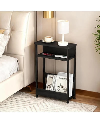 Gaomon Slim Side Table Nightstand with Storage Shelf & Magazine Rack for Small Spaces